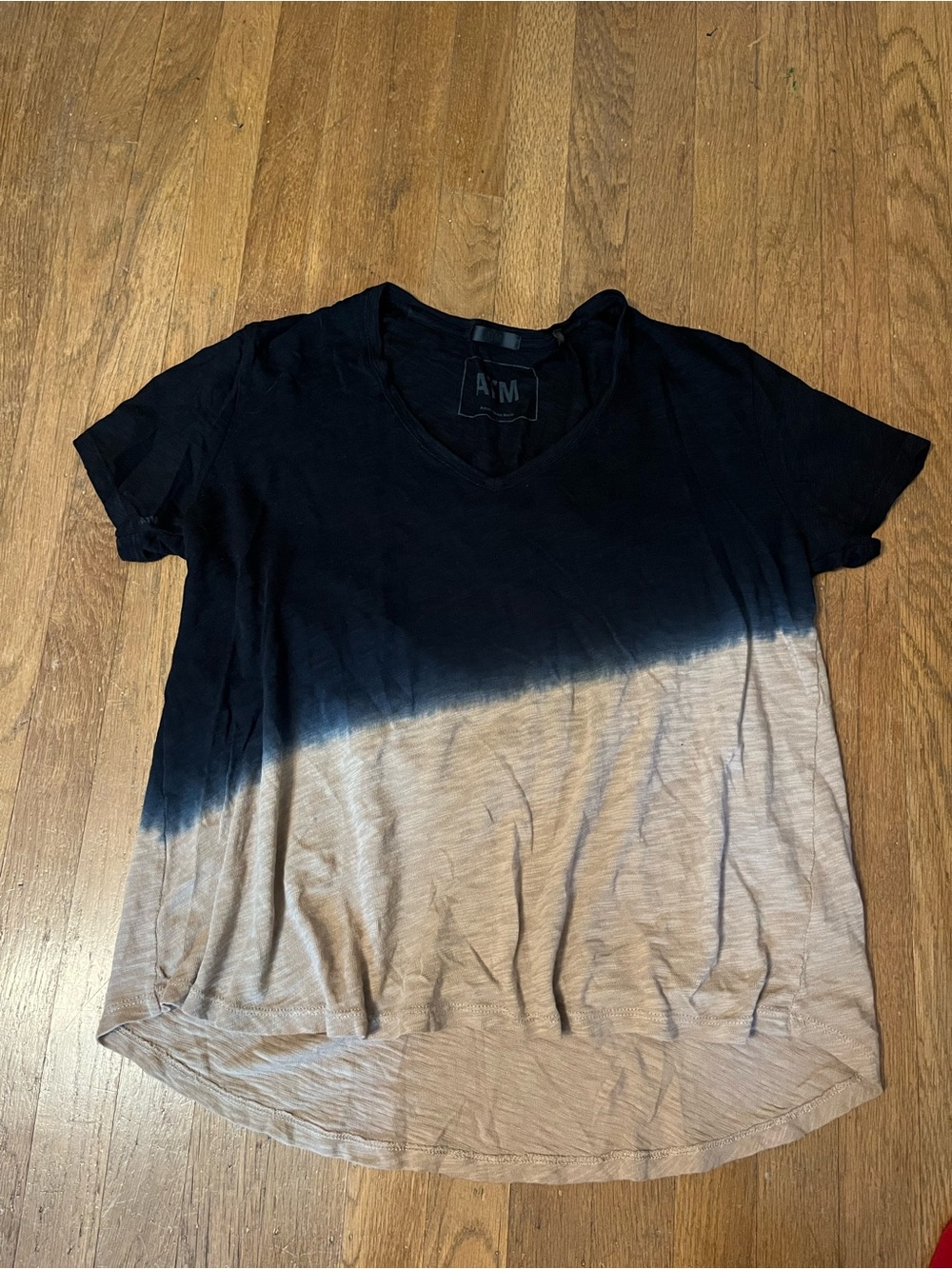 ATM Anthony Thomas Melillo Black to Taupe Dip-Dye V-Neck Tee
